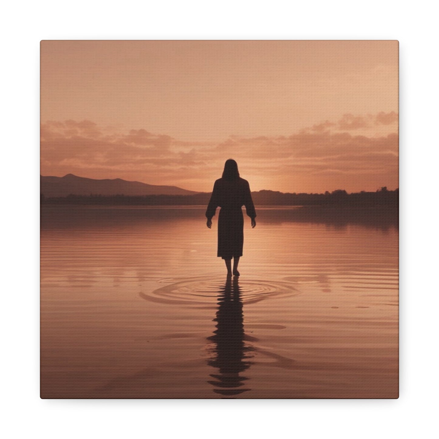 Serene Sunset Canvas Art - Ethereal Figure at Dusk - Perfect Home Decor for Meditation Spaces